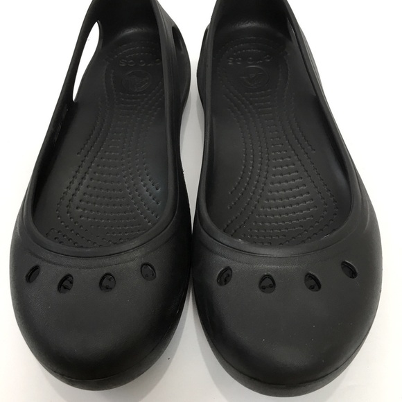 Crocs Kadee Cutout Details Slip On Comfort Black Rubber Slip On Ballet Flats - Picture 7 of 14